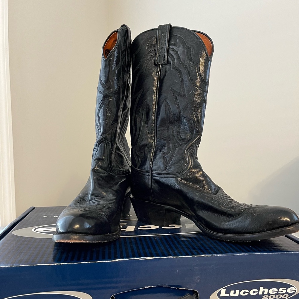 Lucchese 2000 T3094-R4 Men's Lone Star Calf R-Toe Cowboy Boots Black size 10D